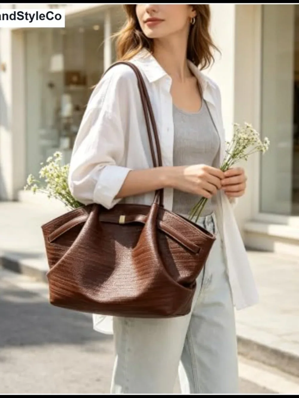 Woven Embossed PU Leather Tote Bag Women Faux Leather Shoulder Handbag Large